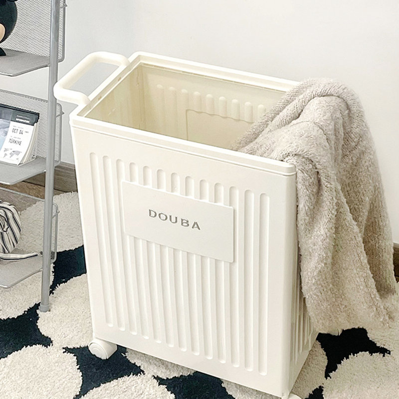 Rebrilliant Multipurpose Yoga Mat Storage Basket Slim Laundry Hamper With Wheels Rolling Laundry Basket For Storage Dirty Clothes corner Clothes Storage Bins beige Wayfair